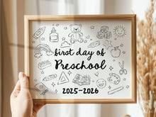 First Day of Preschool Sign PRINTABLE, Cute Back to School Sign, Hand Drawn Illustrated Whimsical Modern Photo Prop, Instant Download JPG