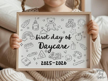 First Day of Daycare Sign PRINTABLE, Cute Back to School Sign, Hand Drawn Illustrated Whimsical Modern Photo Prop, Instant Download JPG