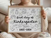 First Day of Kindergarten Sign PRINTABLE, Cute Back to School Sign, Hand Drawn Illustrated Whimsical Modern Photo Prop, Instant Download JPG