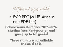 First Day Of Kindergarten Sign 13 First Day Of School Signs BUNDLE PRINTABLE, Kindergarten+1st-12th Grade, Instant Download, Photo Prop 8x10