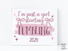 First Day Of Tumbling Sign PRINTABLE Photo Prop, Cute Instant Download, Coquette Bow Girly Whimsical, Modern Gymnastics Milestone Poster
