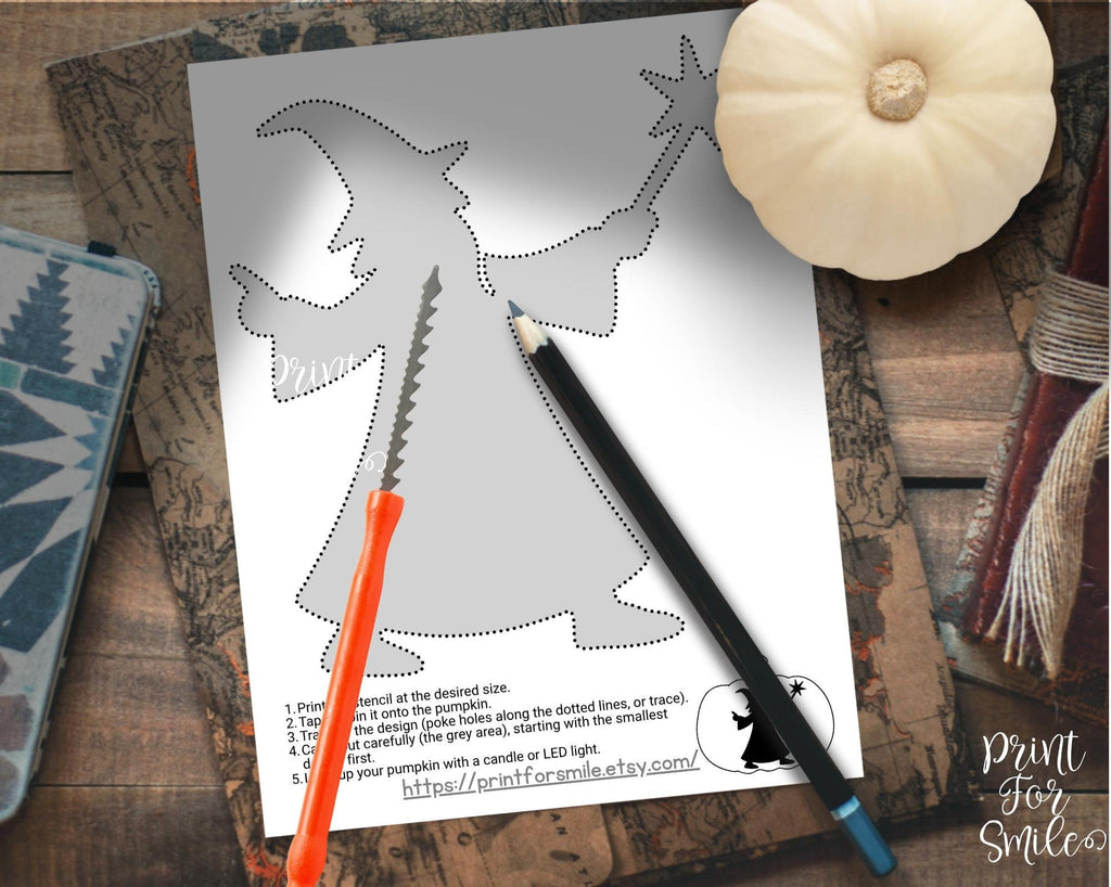 Wizard With Magic Stick Pumpkin Carving Stencil Template Fantasy Hallo