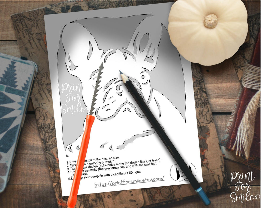 French Bulldog Pumpkin Carving Stencil Set, Dog Stencil, Printable Hal