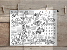 Veterans Day Placemat Coloring Page PRINTABLE