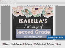 Editable PRINTABLE First Day Of School Sign Girl PDF Template