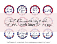 4th Of July Cupcake Toppers PRINTABLE Patriotic