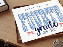 Gingham First Day Of 4th Grade Sign Printable, 1st Day Girl Photo Prop, Blue Back To School Sign, Instant Download