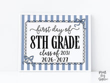 Blue First Day Of 8th Grade Sign Coquette PRINTABLE, Eighth Grade Girl Back To School Sign, Photo Prop, Instant Download