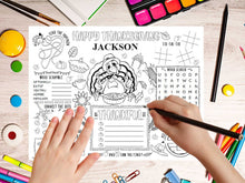 Thanksgiving Kids Placemats Coloring PRINTABLE, Personalized Template, Table Decor, Mats, Thankful, Turkey Sheet Activities, EDITABLE PDF