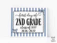 Blue First Day Of 2nd Grade Sign Coquette PRINTABLE, Second Grade Girl Back To School Sign, 1st Day Photo Prop, Instant Download