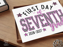 First Day of 7th Grade Sign Printable, Trendy Checkered Leopard Preppy Poster, Seventh Grade 1st Day Back To School Sign, Instant Download