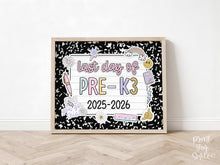 Last Day Of Pre-K3 Sign Pastel PRINTABLE, Last Day Of School Sign For Girl Photo Prop