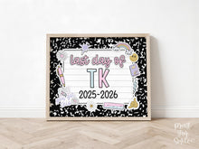 Last Day Of Transitional Kindergarten Sign Pastel PRINTABLE, Last Day Of TK Sign For Girl Photo Prop