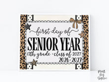 First Day of Senior Year Sign, Leopard Coquette Printable, 1st Day Girl 12th Grade Back to School Sign, Class of 2027, Trendy Bow Polka Dot