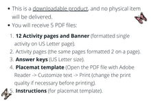 Thanksgiving Activities For Kids PRINTABLE Placemat Banner Word Search Scramble I Am Thankful For Coloring Page I Spy