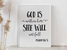 PRINTABLE God Is Within Her She Will Not Fall, Christian Bible Verse, Graduation Sign, Decor For Her