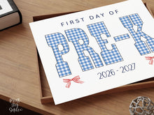 Gingham First Day Of Pre-K Sign Printable, 1st Day Girl Photo Prop, Blue Back To School Sign, Instant Download