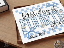 First Day Of 4th Grade Sign Toile PRINTABLE, Fourth Grade Sign, Gingham School Sign, Photo Prop, Daisy Cute Elegant Coquette Whimsical