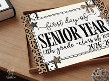 First Day of Senior Year Sign, Leopard Coquette Printable, 1st Day Girl 12th Grade Back to School Sign, Class of 2027, Trendy Bow Polka Dot