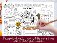 Thanksgiving Placemats PRINTABLE Coloring
