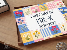 First Day of Pre-K Sign Patchwork Printable, Trendy Floral Back to School Sign, Pastel Floral Photo Prop, Instant Download
