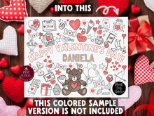 Valentine's Day Placemat Coloring, PRINTABLE Page Kids Activities For Party, Custom Personalizable Name