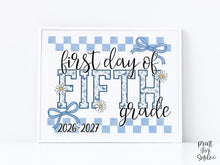 First Day Of 5th Grade Sign Toile PRINTABLE, Fifth Grade Sign, Gingham School Sign, Photo Prop, Daisy Cute Elegant Coquette Whimsical