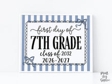 Blue First Day Of 7th Grade Sign Coquette PRINTABLE, Seventh Grade Girl Back To School Sign, 1st Day Photo Prop, Instant Download