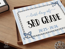 Coquette Last Day Of Third Grade Sign PRINTABLE, 3rd Grade End Of School Year Photo Prop, Instant Download Bow Blue Stripes 2026