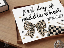 Leopard First Day of Middle School 6th Grade Sign, Trendy Coquette Printable, 1st Day Girl Sixth Back to School Sign Bow Polka Dot Checkered