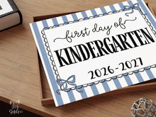 Blue First Day Of Kindergarten Sign Coquette PRINTABLE, Girl Back To School Sign, 1st Day Photo Prop, Cute Bow, Instant Download
