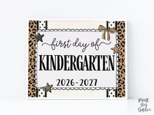 First Day of Kindergarten Sign, Leopard Coquette Printable, 1st Day Girl Back to School Sign, Trendy Bow Polka Dot