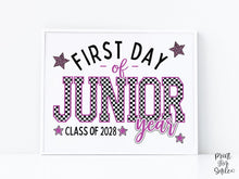 First Day of Junior Year Sign Printable, Trendy Checkered Leopard Preppy Poster, 1st Day Back To School Sign, Class of 2028 Instant Download
