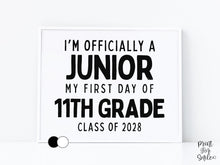 First Day of Junior Year Sign Printable, Back to School Sign, Simple + Chalkboard 1st Day 11th Grade Poster, Clean Class of 2028