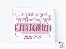 Girl First Day Of Kindergarten Sign, PRINTABLE Back To School Sign, Cute Coquette Bow Pink Y2K Photo Prop, Balletcore Aesthetic