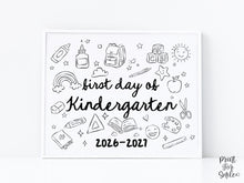 First Day of Kindergarten Sign PRINTABLE, Cute Back to School Sign, Hand Drawn Illustrated Whimsical Modern Photo Prop, Instant Download
