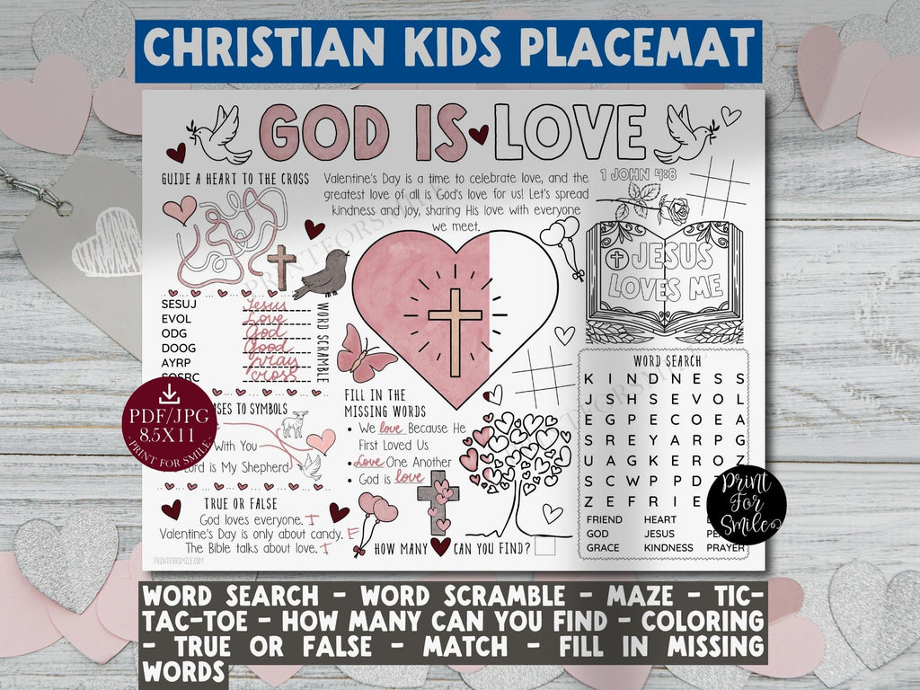 Christian Valentines Day Placemat PRINTABLE For Kids