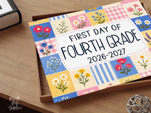 First Day of 4th Grade Sign Patchwork Printable, Trendy Floral Back to School Sign, Fourth Grade Pastel Floral Photo Prop, Instant Download
