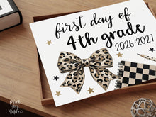 Leopard First Day of 4th Grade Sign, Trendy Coquette Printable, 1st Day Girl Fourth Grade Back to School Sign, Bow Polka Dot, Checkered