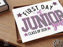 First Day of Junior Year Sign Printable, Trendy Checkered Leopard Preppy Poster, 1st Day Back To School Sign, Class of 2028 Instant Download