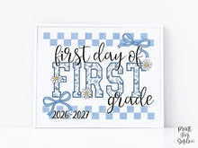 First Day Of 1st Grade Sign Toile PRINTABLE, First Grade Sign, Gingham School Sign, Photo Prop, Daisy Cute Elegant Coquette Whimsical