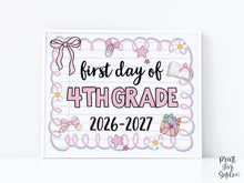 Cute First Day Of 4th Grade Sign PRINTABLE Fourth Grade School Sign Photo Prop Instant Download Pastel Coquette Bow Girly Whimsical Modern