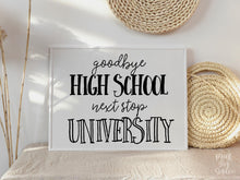 Minimal High School Graduation Sign, Goodbye High School 12th Grade Next Stop University, Senior Photo Prop Printable