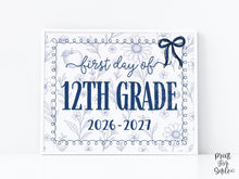 First Day Of 12th Grade Sign, Toile PRINTABLE Back To School Sign, Photo Prop, Bow Girl Coquette, 1st Day, Instant Download