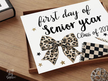 Leopard First Day of Senior Year Sign, Trendy Coquette Printable, 1st Day Girl 12th Grade Back to School Sign, Bow Polka Dot, Checkered
