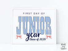 Gingham First Day Of Junior Year Sign Printable, 1st Day Girl Photo Prop, Blue Back To School Sign, Instant Download