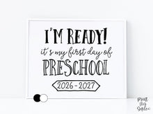 First Day of Preschool Sign Printable, Back to School Sign, Clean + Chalkboard 1st Day Preschool Poster for Boy or Girl