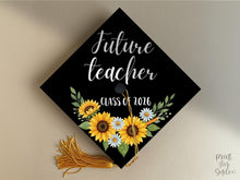 Teacher Grad Cap Topper, Future Teacher Graduation Cap Decor Printable, Sunflower Floral, Class of 2026