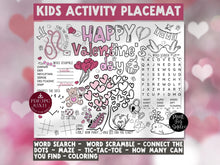 Valentines Day Placemat PRINTABLE Kids Activity Page Coloring Party