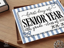 Blue First Day Of Senior Year Sign Coquette PRINTABLE, Back To School Sign, Girl Photo Prop Instant Download Bow, Class Of 2027, 12th Grade